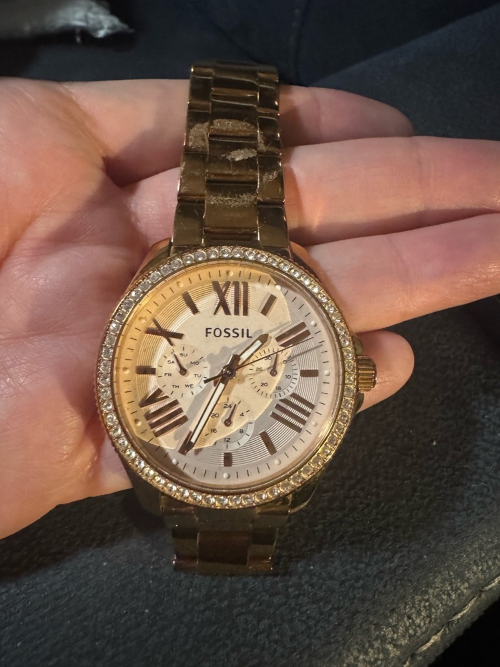 Fossil Rose Gold Tone Crystal Accent Bracelet Watch